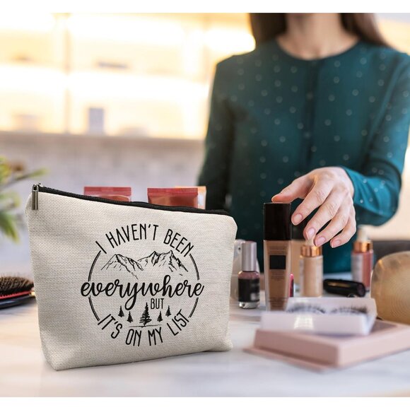 Travel Makeup Bag Linen Portable Cosmetic Organizer Gift for Women - Picture 3 of 5